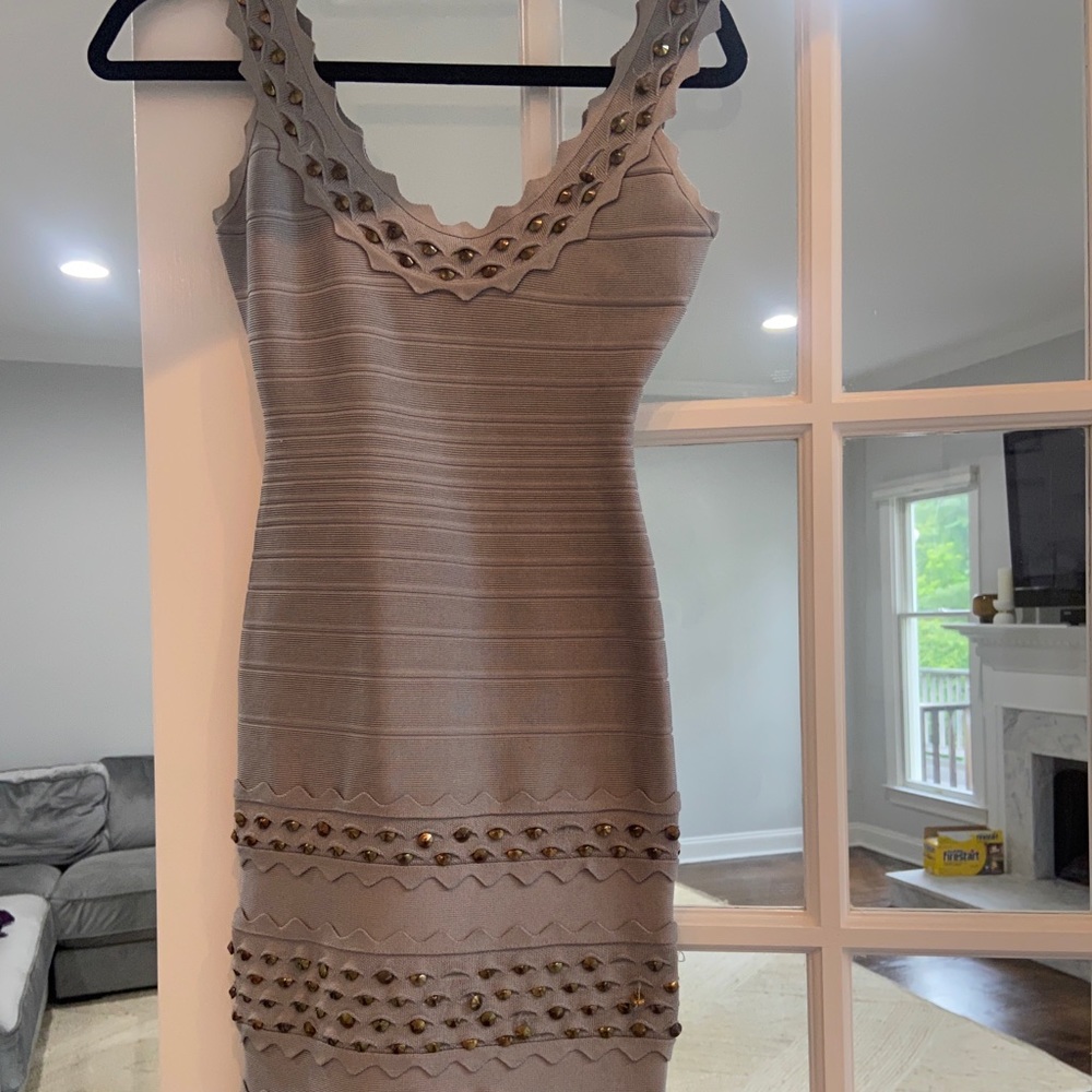 Herve Leger Bodycon Chevron Studded Dress